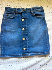 GUESS Women s Blue Denim Mini Skirt Button Front Pockets Logo Accent Size 26