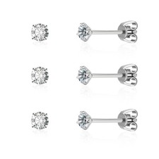 3 pairs Pure Titanium Earrings Set For Sensitive Ears 4mm 4mm 4mm CZ Stud Earrin