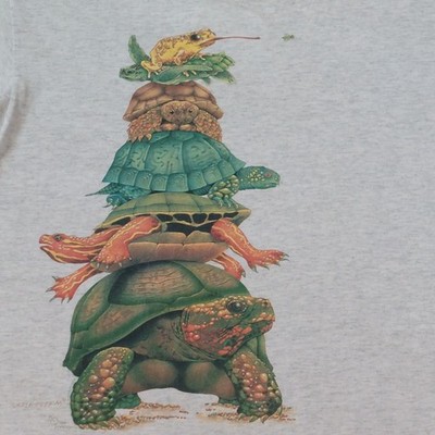 Vintage 90s RARE T-Shirt TURTLE TOTEM by Konda Mazzotta XL Ash Gray Beach Ocean 
