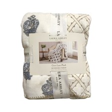 Laura Ashley Coco Luxe Plush Reversible Throw Blanket, 60in x 70in, Neutral