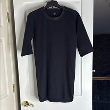 Madewell Black Sheath Dress with 3/4 Sleeves. Zip up shoulders and leather neck