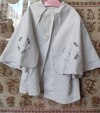 Magnifique Manteau cape de Baptême Ancien Brodée main_coton_long 42Cm