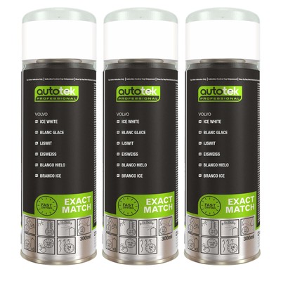 3x Autotek Volvo Ice White schnelltrocknender Aerosol-Sprühlack mit hoher Deckkraft 300 ml