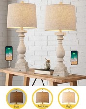 BOBOMOMO 27" Farmhouse Table Lamp Set of 2 USB A C Nightstand Lamps OB