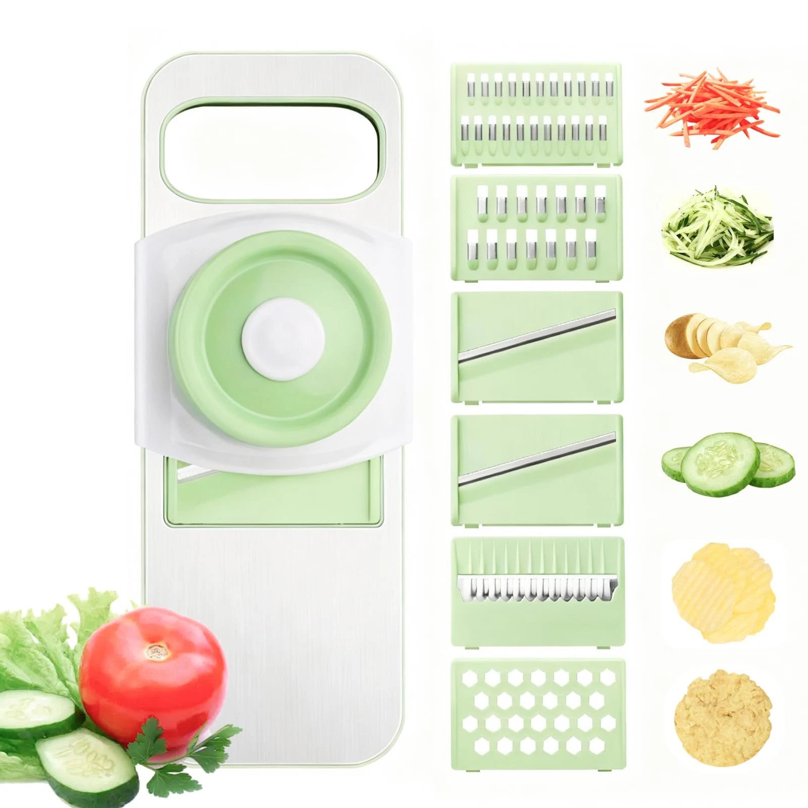 Stainless Steel Mandoline Slicer for Kitchen, 6-in-1 Vegetable Slicer with 36...