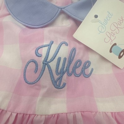 KYLEE Monogrammed Sweet La Rose Bloomer Set 9 Months Pink Blue Gingham