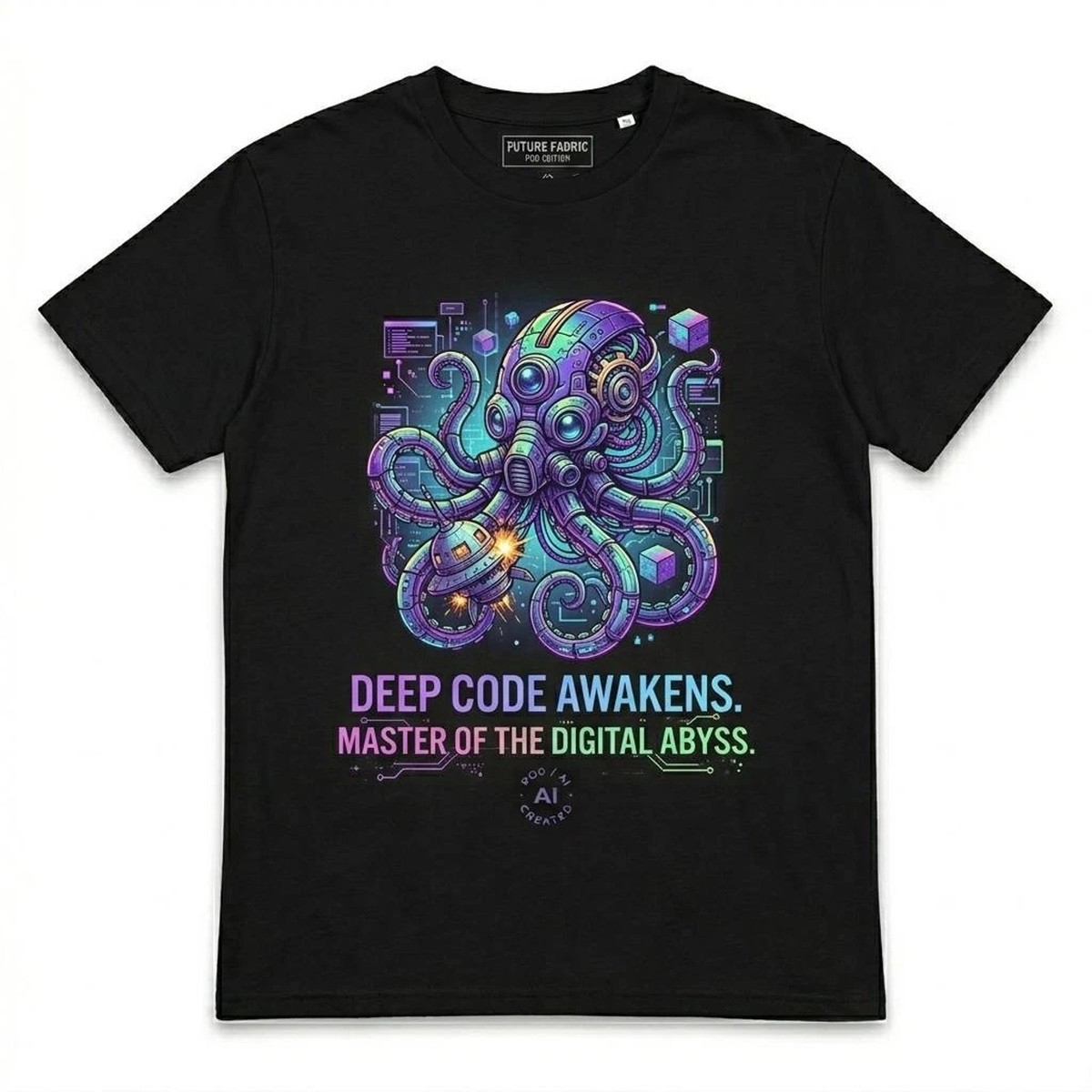 Cyberpunk Octopus Graphic Tee Mens Vintage AI Tech Art Digital 