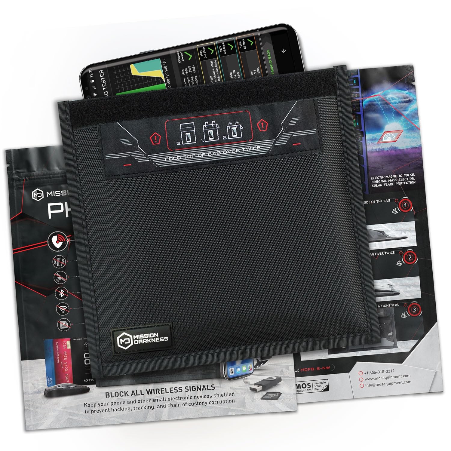 Mission Darkness Non-Window Faraday Bag for Universal Phone Size, Black
