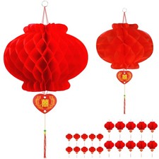 20-Pieces Chinese Red Lanterns Honeycomb Hanging Lantern Decor,Double Happi...