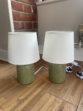 Set Of 2 Bedside Table Lamps Lucia Leaf Print Green Ceramic Glazed Ivory Shade