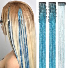 Hair Tinsel 12 Pcs Clip in Hair Tinsel Kit 20.5 Inch Glitter Shiny Sparkly Fairy