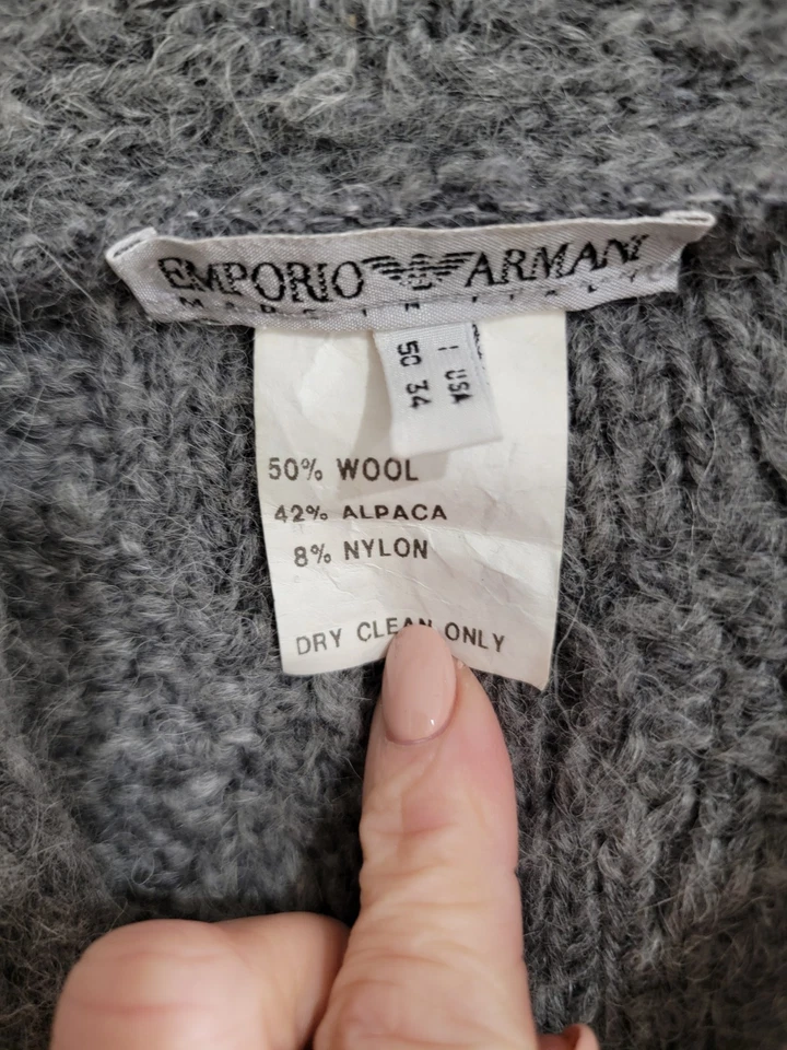 Emporio Armani сделано в Италии серый шерсти Mohair кабель вязаный свитер размер L винтажный 90-х - Изображение 3 из 4