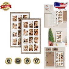 Elegant 2 Pack 4x6 Collage Picture Frames, Distressed White, 12 Openings