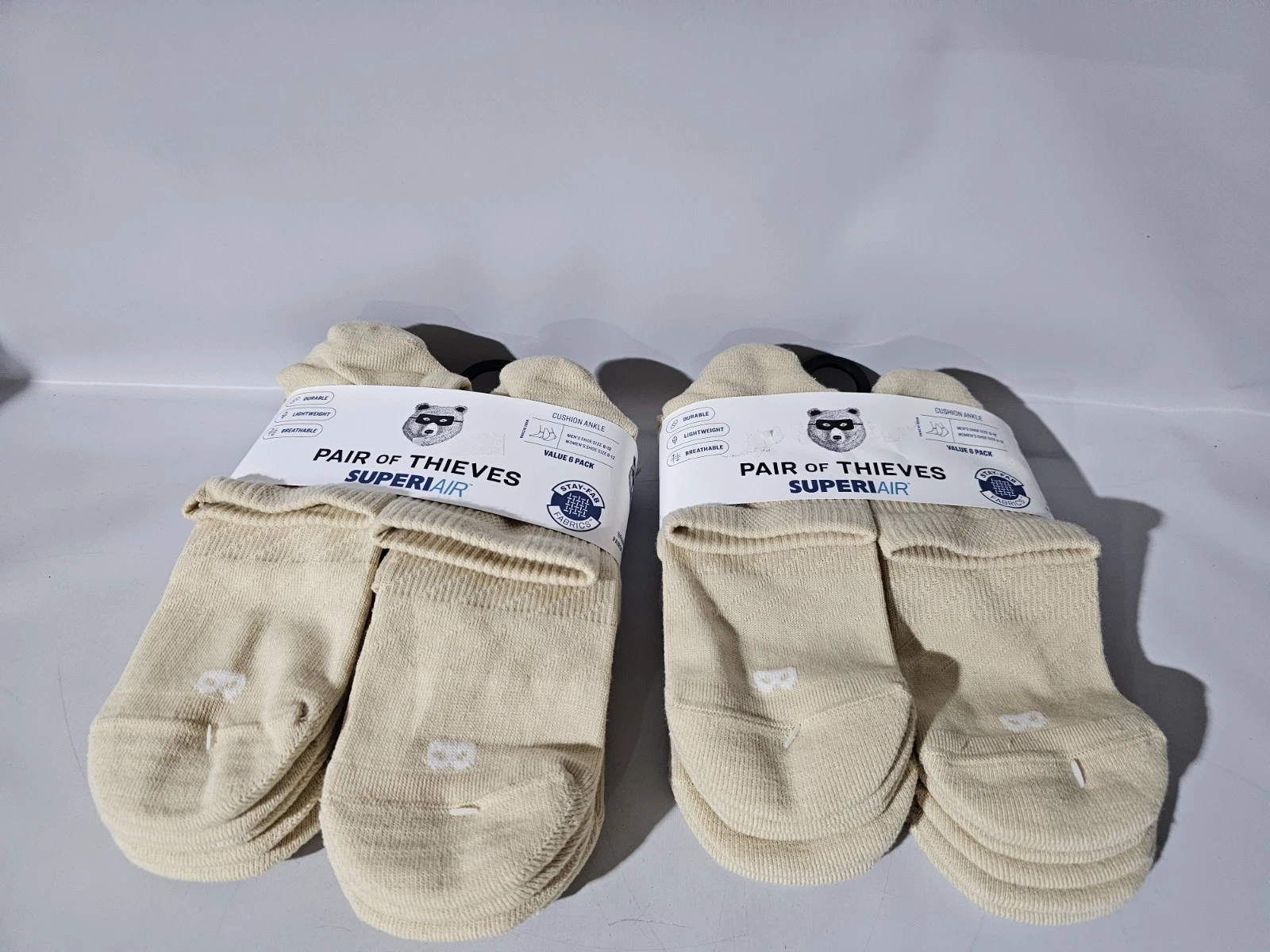 Pair of Thieves SuperAir Cushion Ankle Socks Men 6-12 Cream Beige 6 Pack (2 PACK