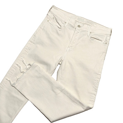 Mother Jeans Womens 32 Mid Rise Dazzler Crop Fray Cream Puffs Raw Hem