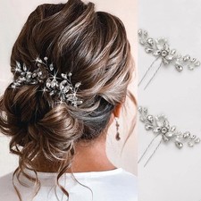 2 PCS Crystal Bride Wedding Hair Pins Silver Rhinestone Bridal Hair Pieces