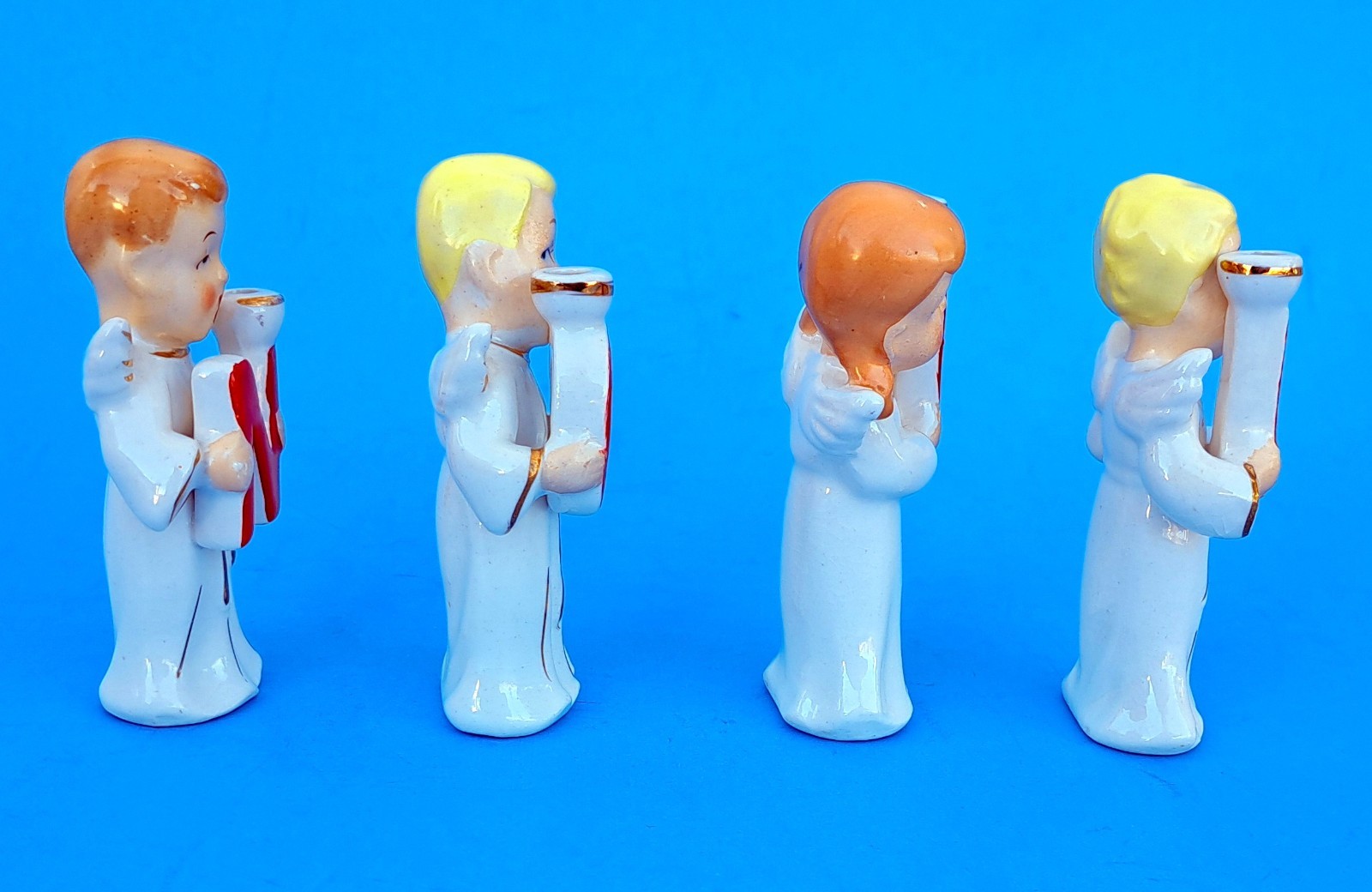 Vintage Commodore NOEL Christmas Choir Angels Porcelain Candle Holders Japan MCM