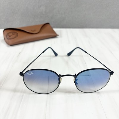 RAY BAN Round Metal Black Frame Blue Gradient Lens Made In Italy + Case RB3447