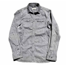 AllSaints Mens Denim Shirt Size Small Grey Slim Fit Pearl Snap Western