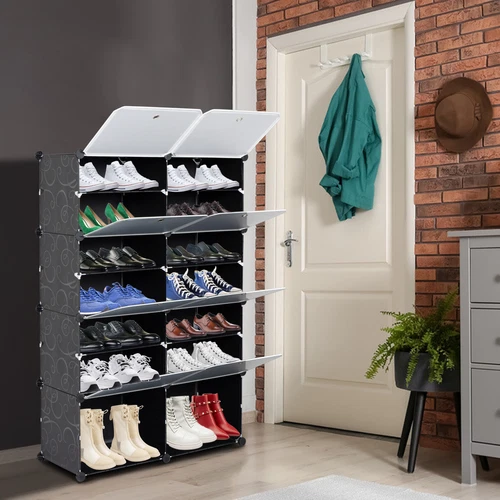 Hot Sale 7-Tier 28Pair Shoe Rack Organizer 14Grids Tower Shelf Storage Cabinet - Picture 2 of 8
