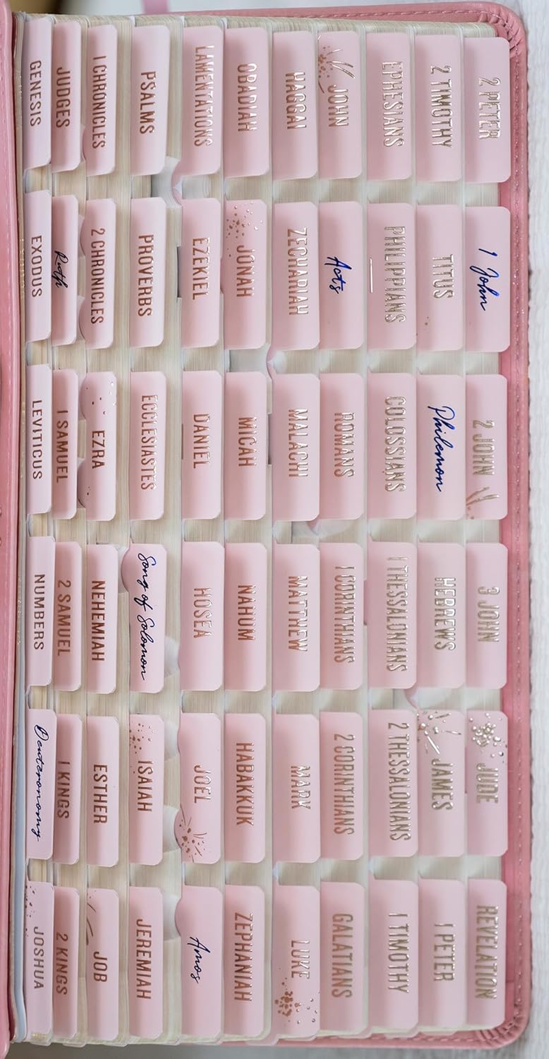 Laminated Bible Tabs with Rose Gold Embossed Lettering for Women and Men-image