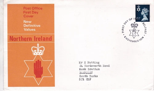 Northern Ireland 1974 Decimal Definitive FDC Belfast special cancel typed encl.