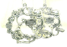 New Large Alice in Wonderland CHESHIRE CAT Silver-tone Dangle Earrings 2-1/2"
