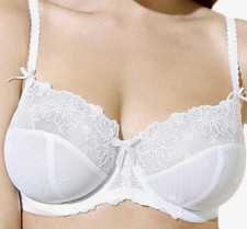 Panache Ariza White Bra UK 30DD Underwired Balcony Balconnette Semi Sheer 5051