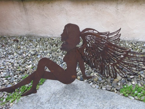 Edelrost Engel Mit DoppelflüGeln 70 Cm Gartendeko Rost Deko Engel Figur FlüGel-image