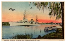 Postcard Shrine of Texas San Jacinto Battle Grounds "Houston" Cruiser A3236