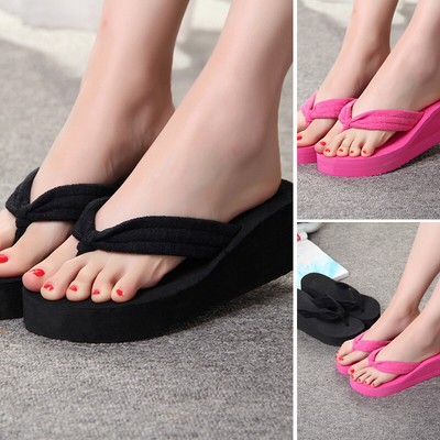 Women UK 3-7 Wedge Thick Slippers Flip Flops Platform Thong Sandals Beach  Shoes | eBay
