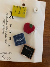 Lot of 4 School Theme Button Covers-Ruler, Book, Apple, Chalkboard-EVC