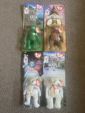 1999 Error TY Beanie Babies Britannia Glory Erin Maple The Bear McDonalds 4-Set