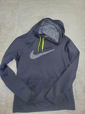Nike Hoodie Womens Small Black Therma Fit Neon Green Pocket Pullover Sweater