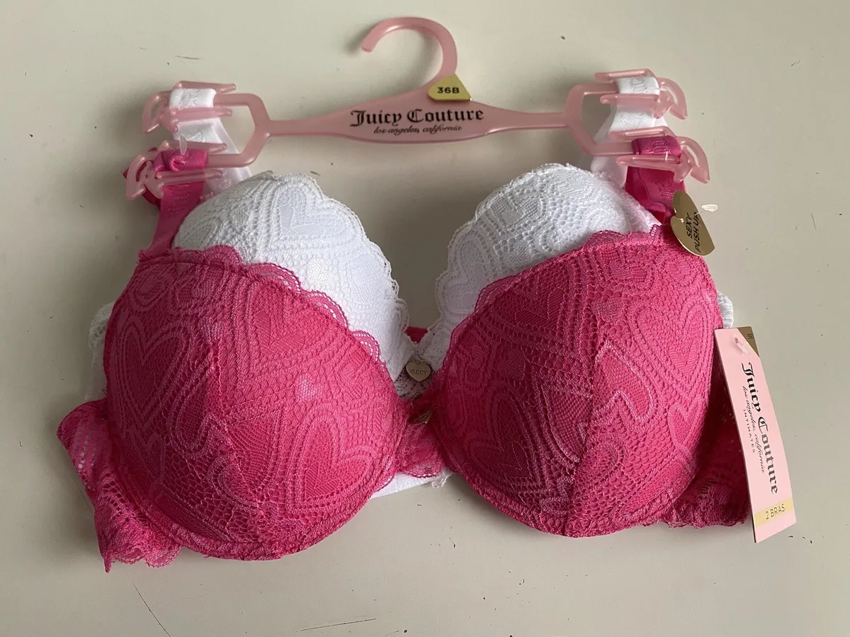 2 Pack Juicy Couture Sexy Push Up Bra JC5416 Pink White Hearts