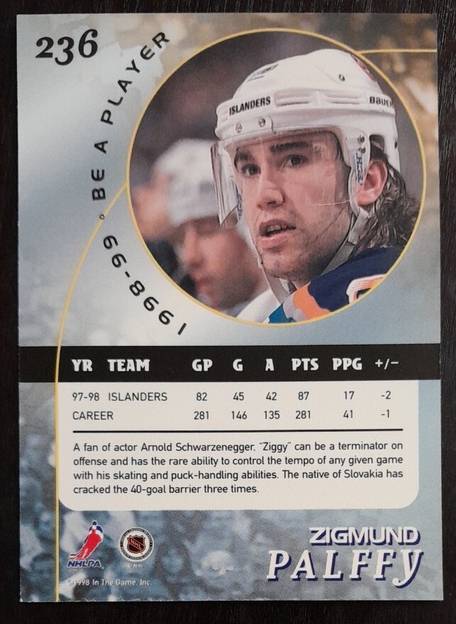 1998 - 1999 ITG Be A Player Zigmund Palffy Gold Series #236 Hockey