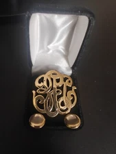 Gold Tone Monogram Design Scarf Pin Clip Unmarked