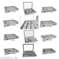 Schmuckkasten Schmucktablett Schaukasten Schmuckdisplay mit Glasdeckel grau
