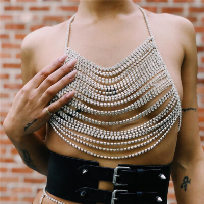 Water Diamond Body Chain Hollow Tassel Sexy Multi Layer Chest Chain Female