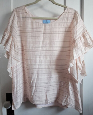 NWT CeCe WOMEN XL  pink sands ruffle sleeves silky sheer blouse lined