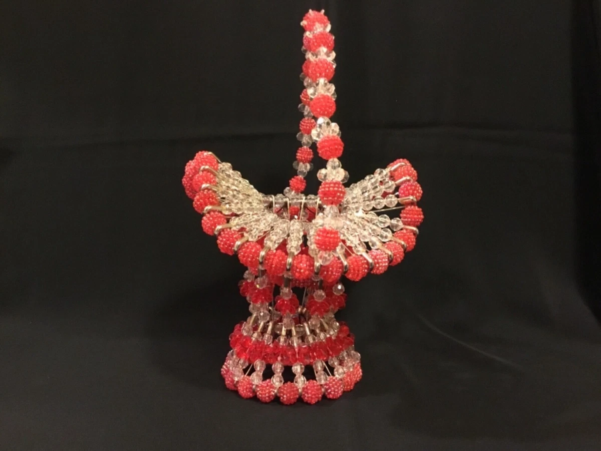 Vintage Mid Century Safety Pin Basket and Beads Tramp Art