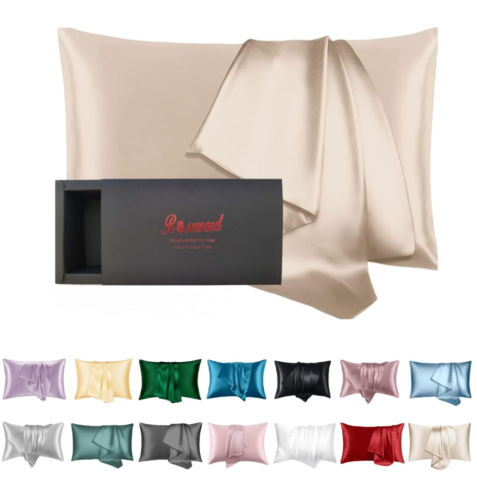 Real Silk Pillowcase for Hair and Skin Made in USA, 22 Momme Mulberry anti Ac...-image