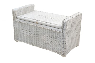 Sitztruhe weiß Rattan Sitzbank Hocker Bank Truhe Wäschetruhe Sitzhocker modern