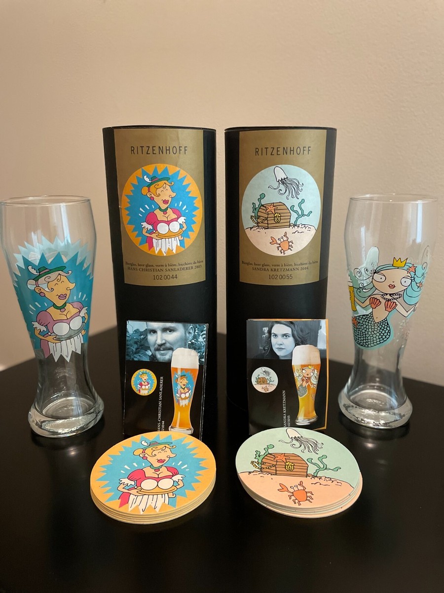 Vintage Ritzenhoff ART BEER GLASS and Coasters