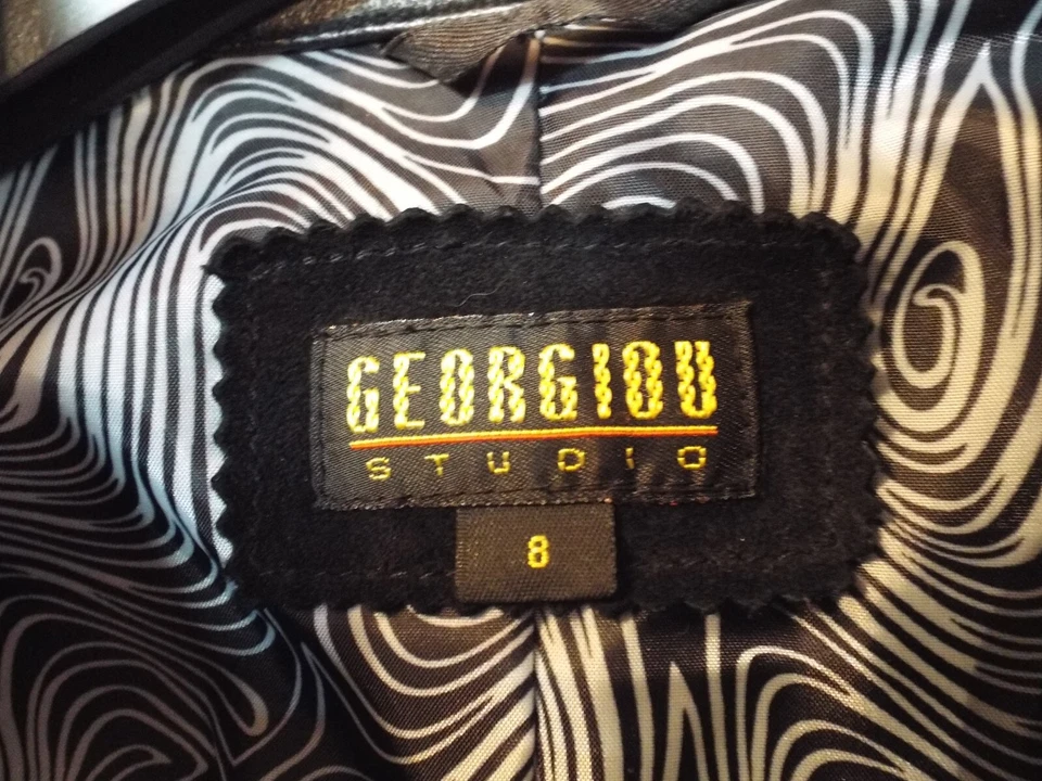 Georgiou Studios Black Leather & Suede Car Short Coat Belted Size 8 - Image 3 of 4