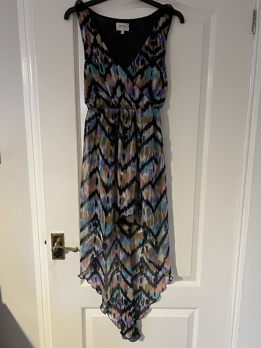 navy blue dress for baby girl Bershka asymmetric shaping bandeau maxi dress in black main image 0
