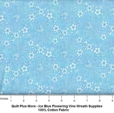 Ice Blue Flowering Vine Wreath Supplies 100% Cotton Fabric by the 1/4 yard