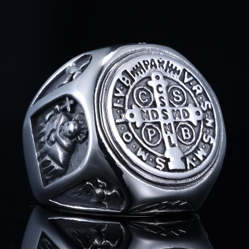 Vintage CSPB Cross God Blessed Ring Stainless Steel Men Women Jewelry Size 7-13 - Picture 2 of 4