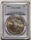 1881 S - Morgan U.S. Silver Dollar $1 - Toned Golden Rim - PCGS MS65