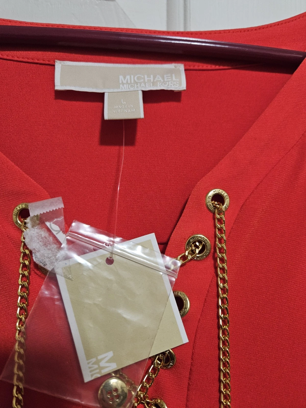 Abito MICHAEL KORS TG LG MANICA LUNGA con ROLL TAB arancione poli carriera nuovo con etichette